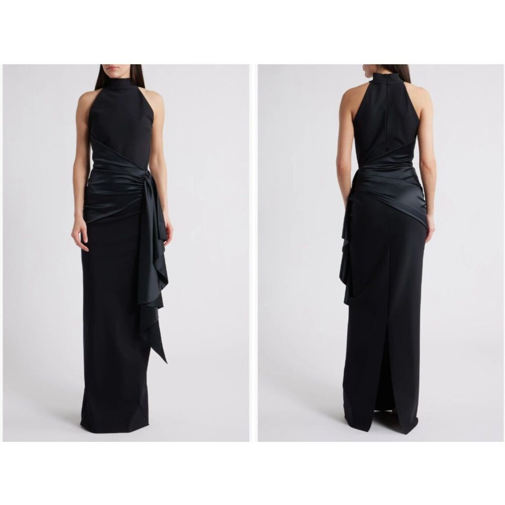 Chiara Boni La Petite Robe Black Gudairi Column Gown Dress Size 50 EU/ 14 US